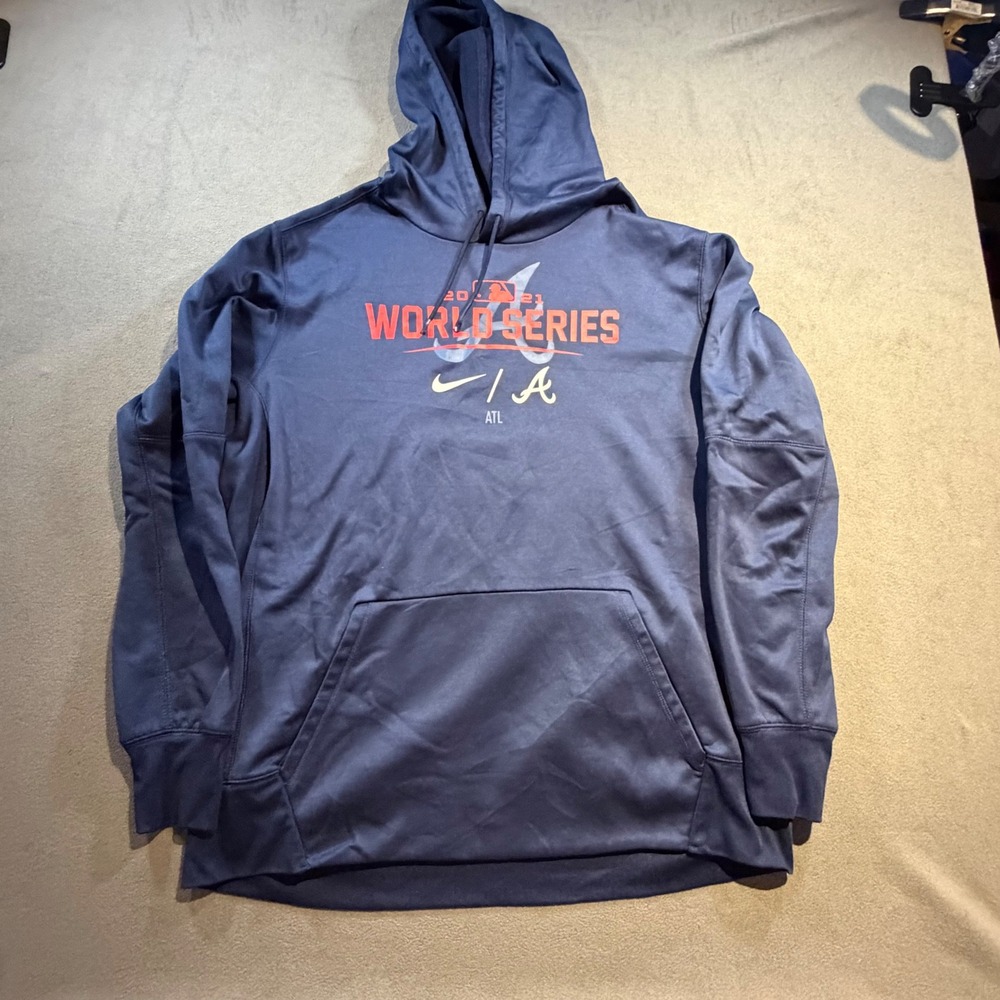 Nike Atlanta Braves 2021 World Series Champions Dri-FIT Hoodie Mens XL Navy Blue